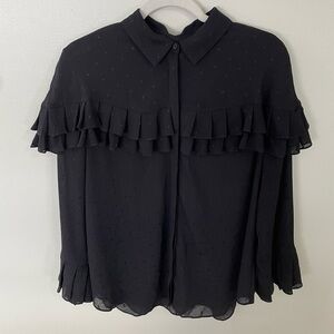 Chico’s Black Label Sheer Black Preppy Collared Long sleeve blouse Size 2